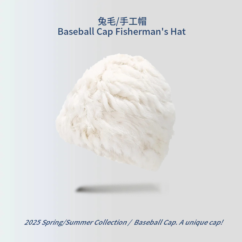 【D63 토끼털 헤어밴드 모자】 화이트