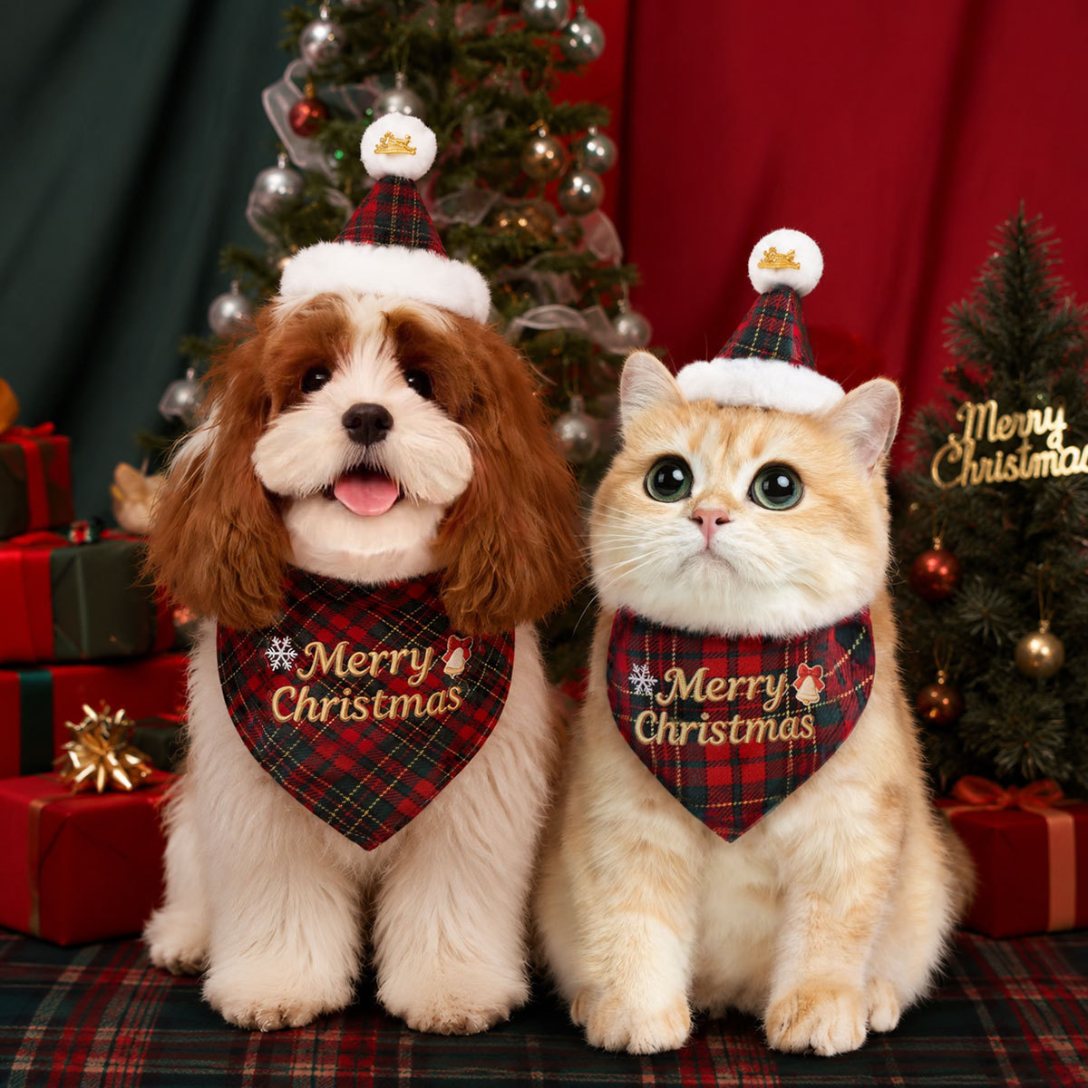 Juego de Sombrero y Babero Navideño para Mascotas Algodón Decorativo para Navidad image 3