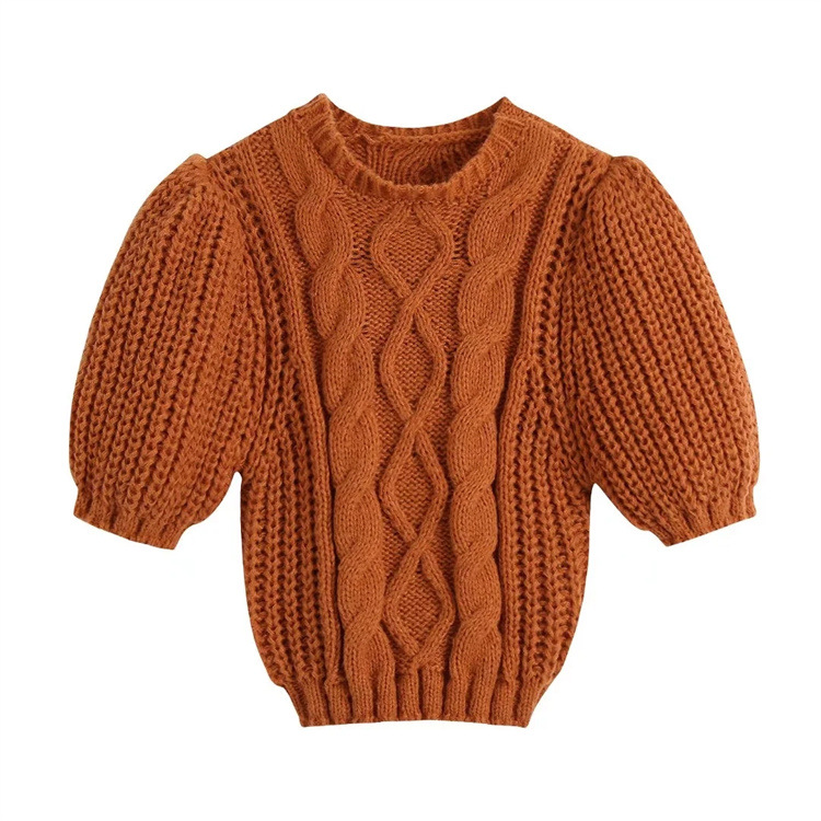 puff sleeve slim short solid color knitted sweater NSYJN118462