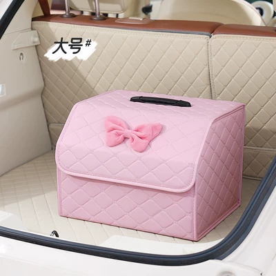 Car storage bag/box, Storage Box Creative Leather - pink-bow-large-size-pink