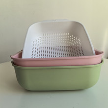 厂家直销双层沥水篮洗菜篮滴水篮厨房塑料镂空沥水淘米多用沥水篮