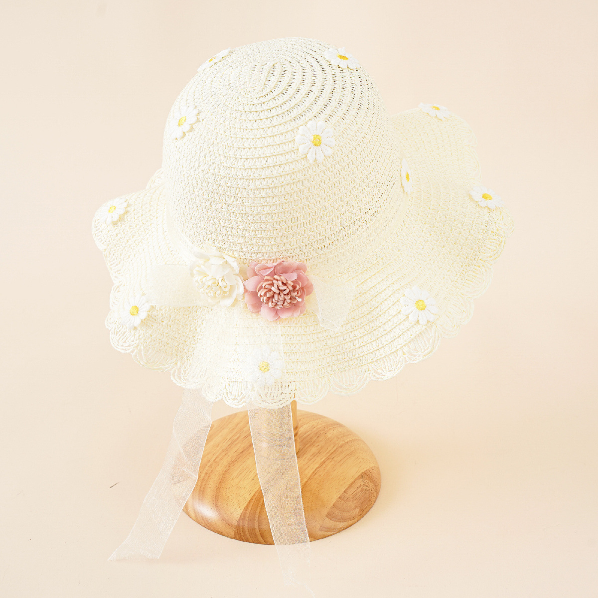 2023 nueva flor de encaje de color puro a prueba de sol versátil sombrero de paja para niños para viajes image 6