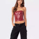 2024 American Sexy Style Retro Red PU Leather Back Strap Fishbone Waistband Top