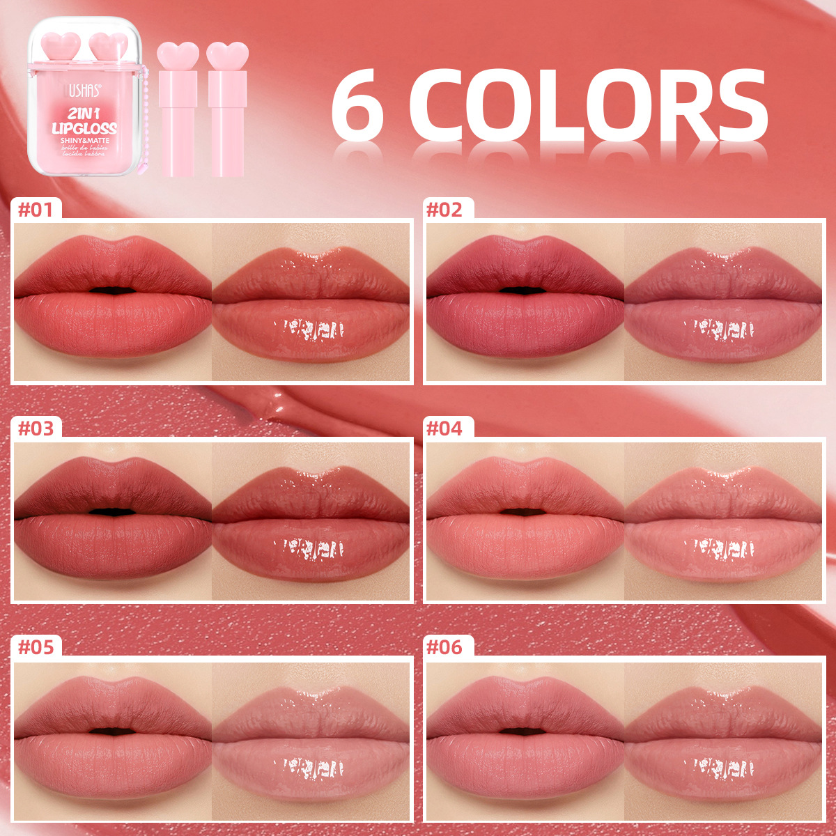 USHAS Transfronterizo Amazon Hot Sale Blush impermeable color duradero doble tubo lipstick ULG015