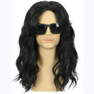 2024temu new European and American men's wig black wig chemical fiber wig factory wholesale generation
