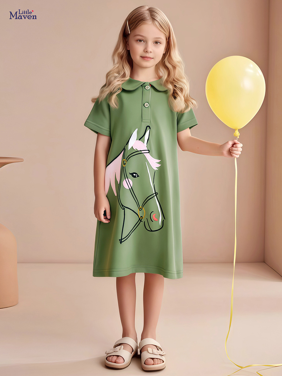 Little maven fábrica al por mayor vestido de niña falda de manga corta transfronteriza para niños falda de verano europea y americana