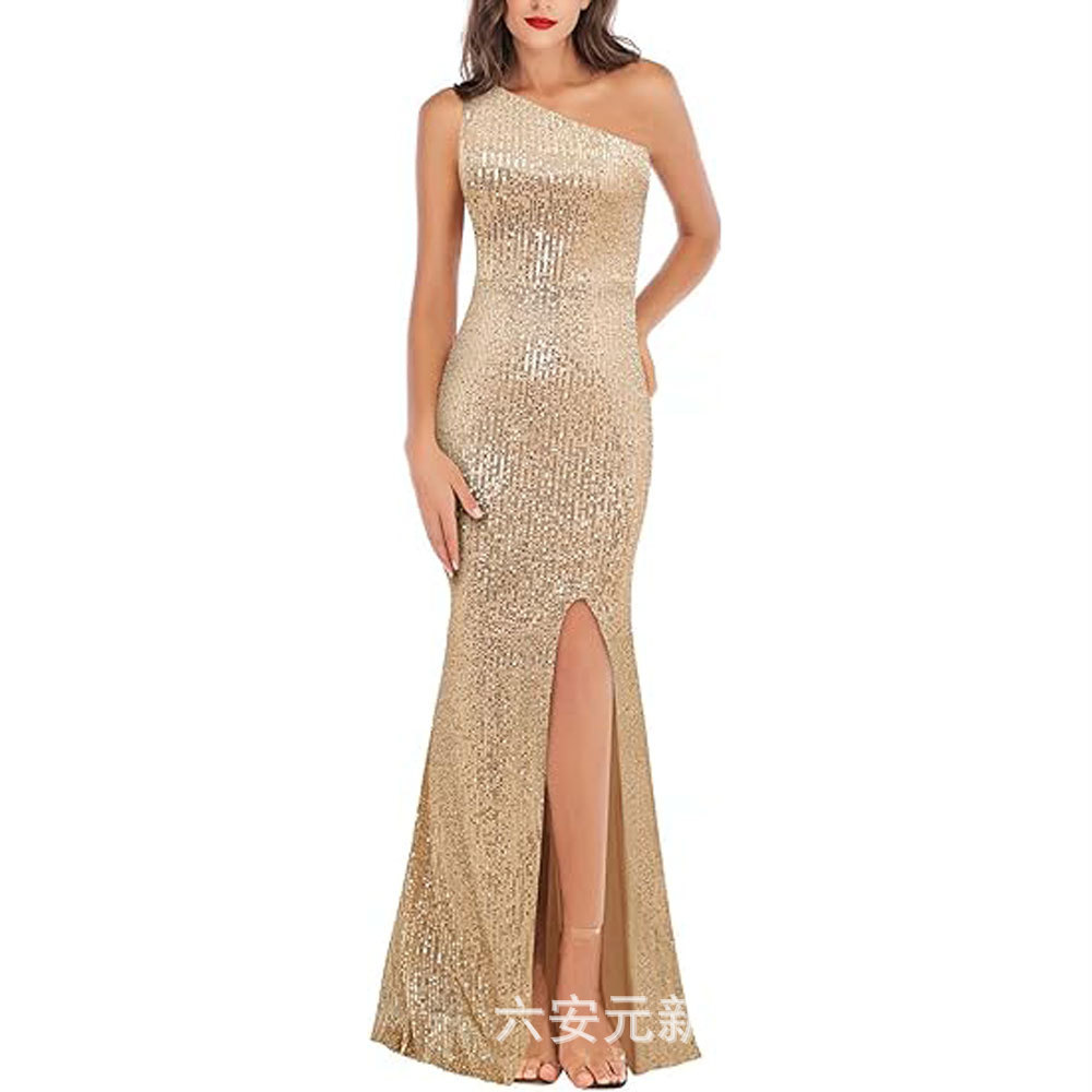 vestido de fiesta de mujer esquinilla sexy hombro largo vestido formal de sirena vestido de noche baile