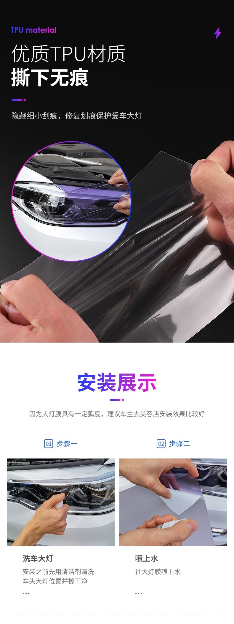 Car Headlight Film Imported Tpu Light-Controlled Blackened Headlight Rear Taillight Color-Changing Car Light Film Protective Taillight Film