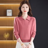 秋冬季新款羊毛针织衫长袖翻领上衣时尚提花羊毛衫妈妈春秋毛衣，女装针织衫/毛衣，妃慕昵服饰