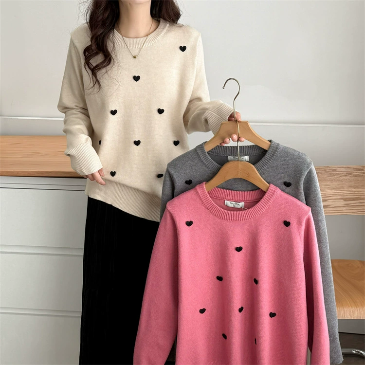 2024 зимняя новая рубашка большого размера толстая ММ минус возраст тонкая трехмерная любовь с круглым вырезом свитер куртка 4077