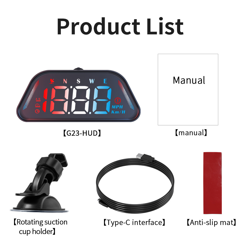 G23 Car-Mounted Hud Head-Up Display Universal for Cars with Beidou Gps, Altitude, Date, Speedometer, High-Definition Display