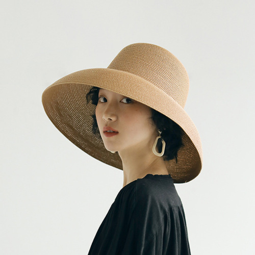 Retro French Hepburn Black Instagram Hat Sun Hat UV Protection Beach Sand Hat for Girls and Boys Summer Wide Brim Sun Hat