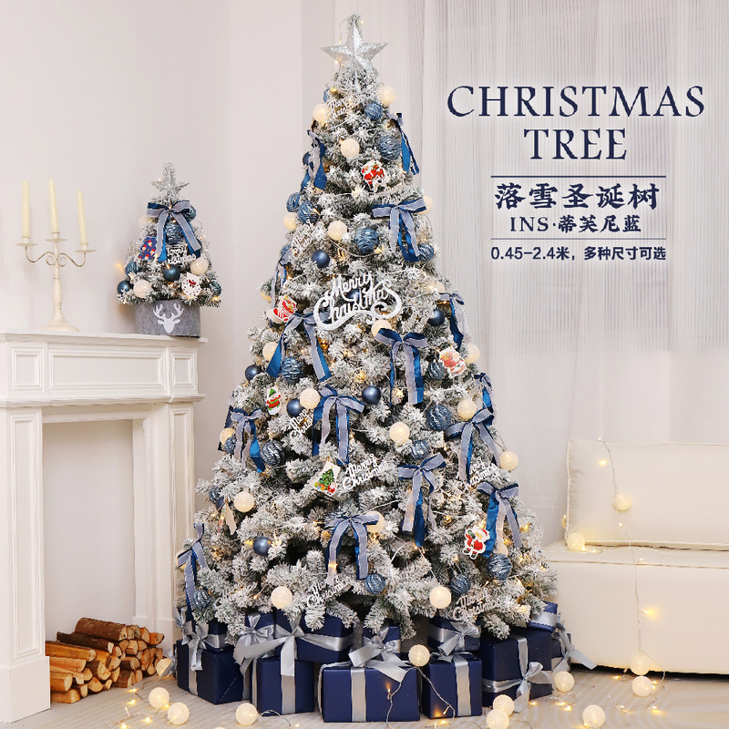 Christmas tree new home set blue diy white snow PVC flocking tree Christmas decorations