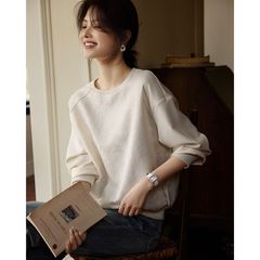 缎面提花拼接肌理卫衣女2025秋季新款圆领宽松慵懒风长袖上衣