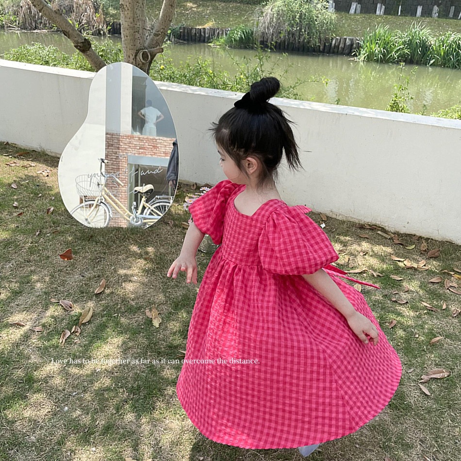 Xianning Seven Ropa para niños Vestido de manga abullonada para niñas Vestido de princesa para niños con espalda abierta con lazo de verano para niñas