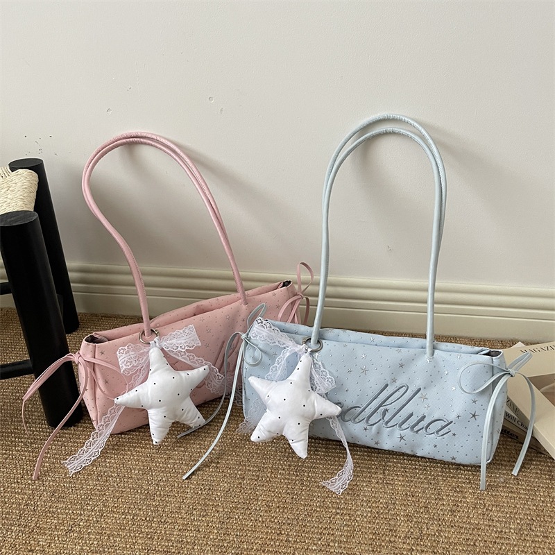 Korean Niche Design Embroidered Baguette Bag for Women 2026 New Trendy Large-Capacity Shoulder Bag Commuter Tote Bag