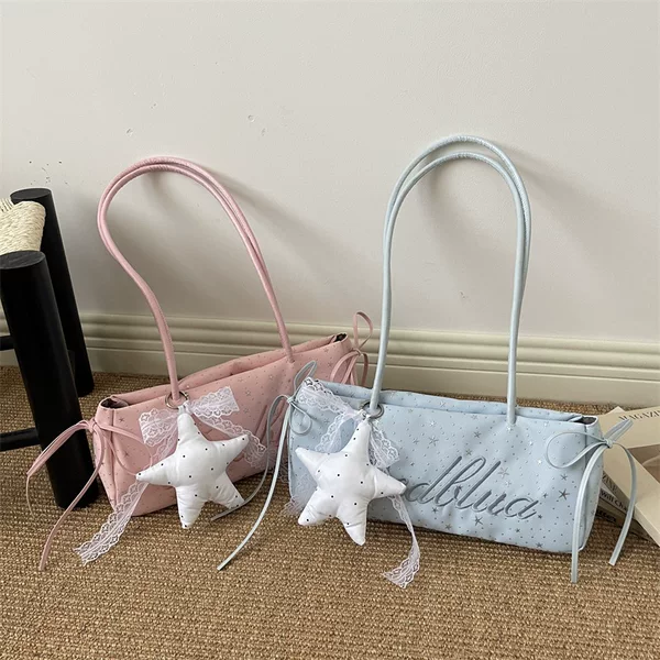 Korean Niche Design Embroidered Baguette Bag for Women 2026 New Trendy Large-Capacity Shoulder Bag Commuter Tote Bag