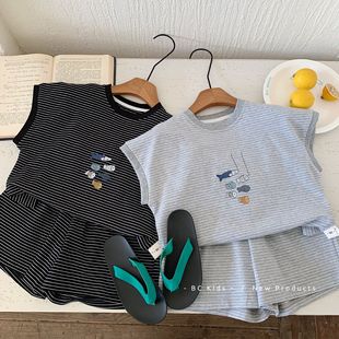 Children's suit Bangcheng 2025 Summer New Boys Small Fish Striped Vest Casual Shorts Two-piece Set H0188