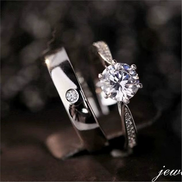 One carat edge diamond women's ring + 10 points men's ring gift box