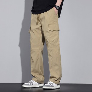 Wholesale overalls men's fashion brand loose straight 2024 new multi-pocket youth pants men's casual pants autumn