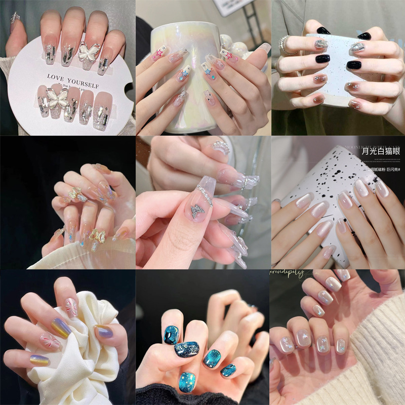 Hand-worn armor wholesale net red explosions broken diamond butterfly glitter nail nail nail nail piece finished nail patch jelly glue