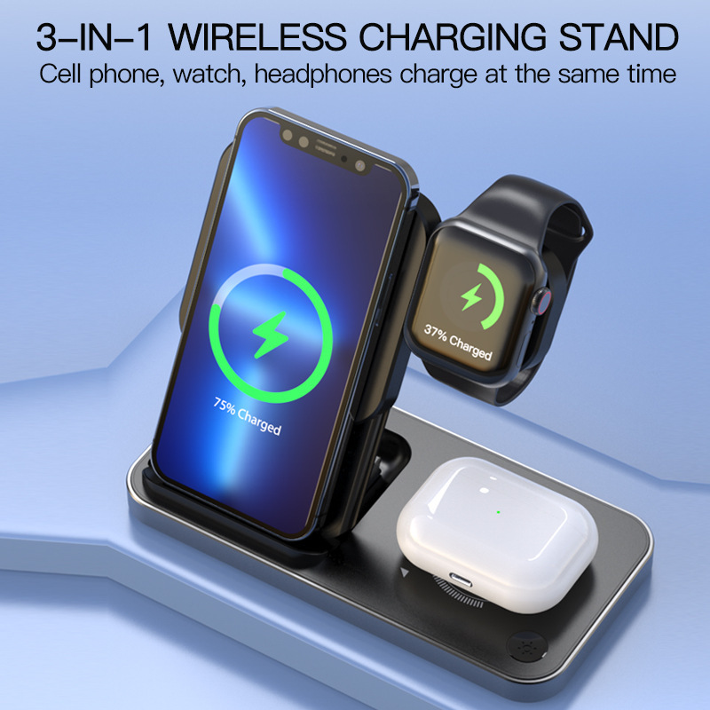 Wireless charger three-in-one for Apple mobile phone headset watch portable folding desktop bracket 15W fast charging