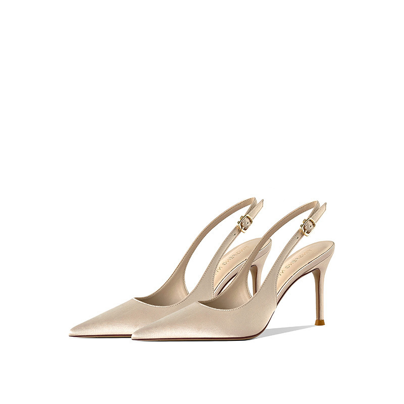 [in Stock] 2025 Summer New Style Pointed Toe Shallow Strap Ankle-Strap Thin Heel Sandals Women's Closed-Toe Backless High Heel Pumps