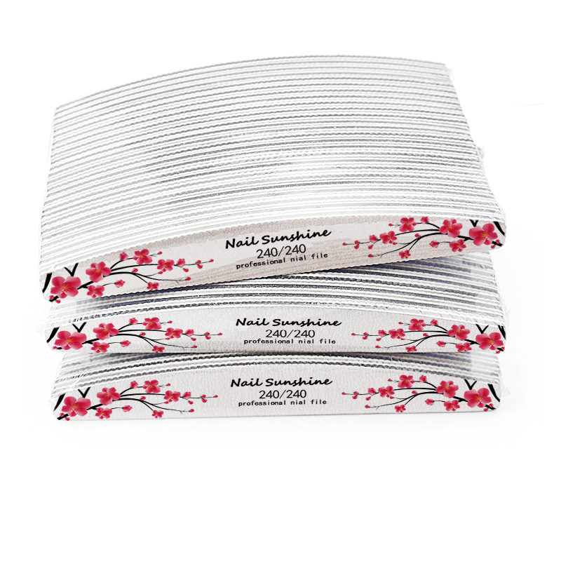 De gama alta de papel de lija de media luna gris blanco de arena de uñas archivo de impresión tira de molienda con los dientes que forma especial frote 1,8