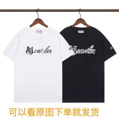 新商品刺繍植毛モン蒙満印cler口マジックテープ半袖男女同一タイプtシャツカップル服
