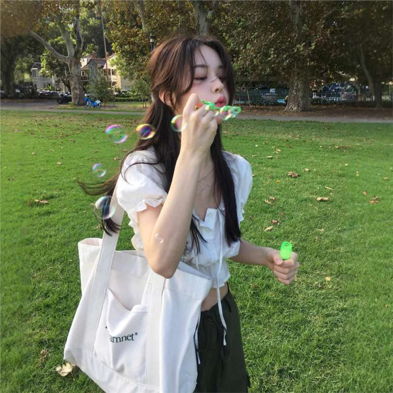 In-Stock Korean Women's Clothing, Korean Niche Summer New Arrivals, Fresh and Sweet Lace-Trimmed Tie-Up Shirt Tops