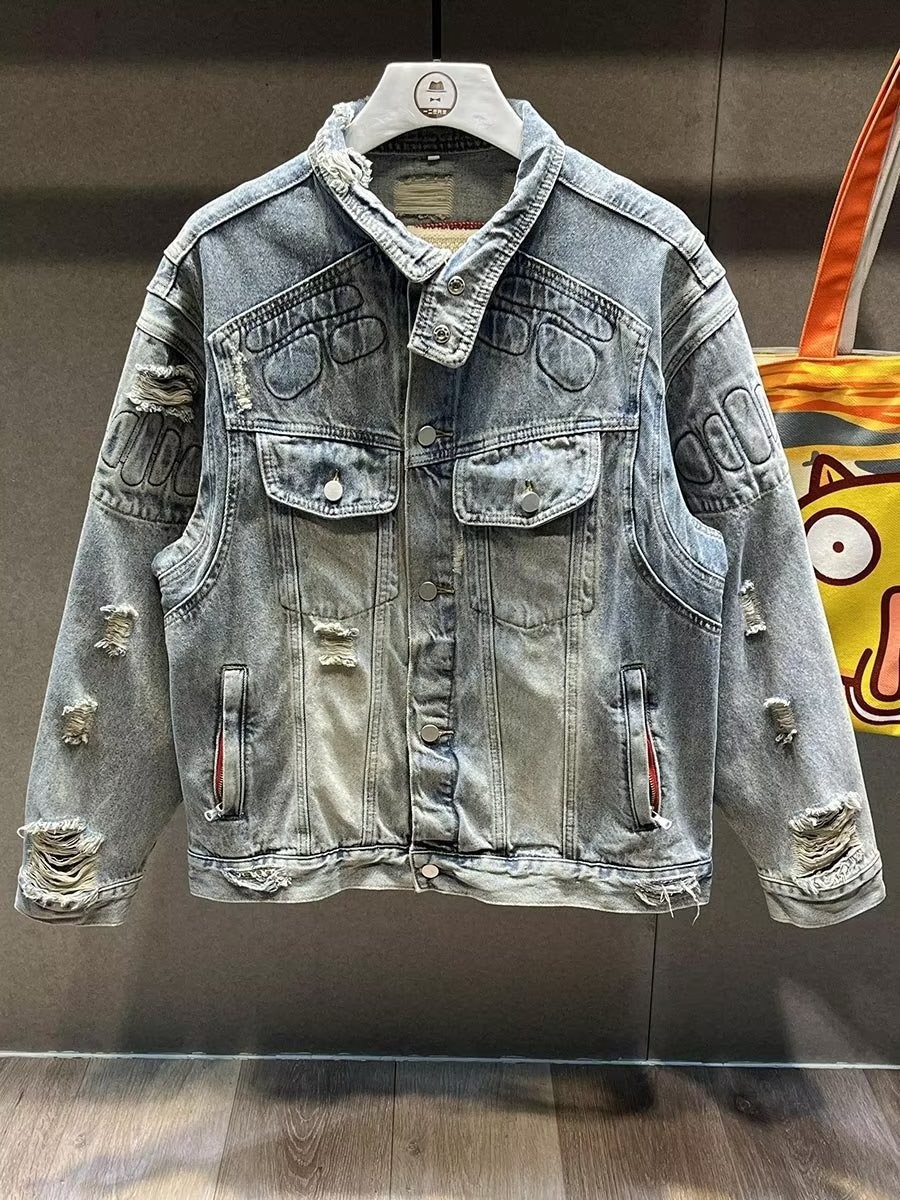 Chaqueta estilo americano con grafiti para hombre, chaqueta vaquera informal estilo Hong Kong, top de primavera y otoño NK019-P62, chaqueta con capucha de moda.