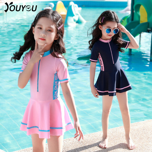 Youyou children's new swimsuit girls long-sleeved sun protection one-piece girl Korean princess one-piece cute swimsuit