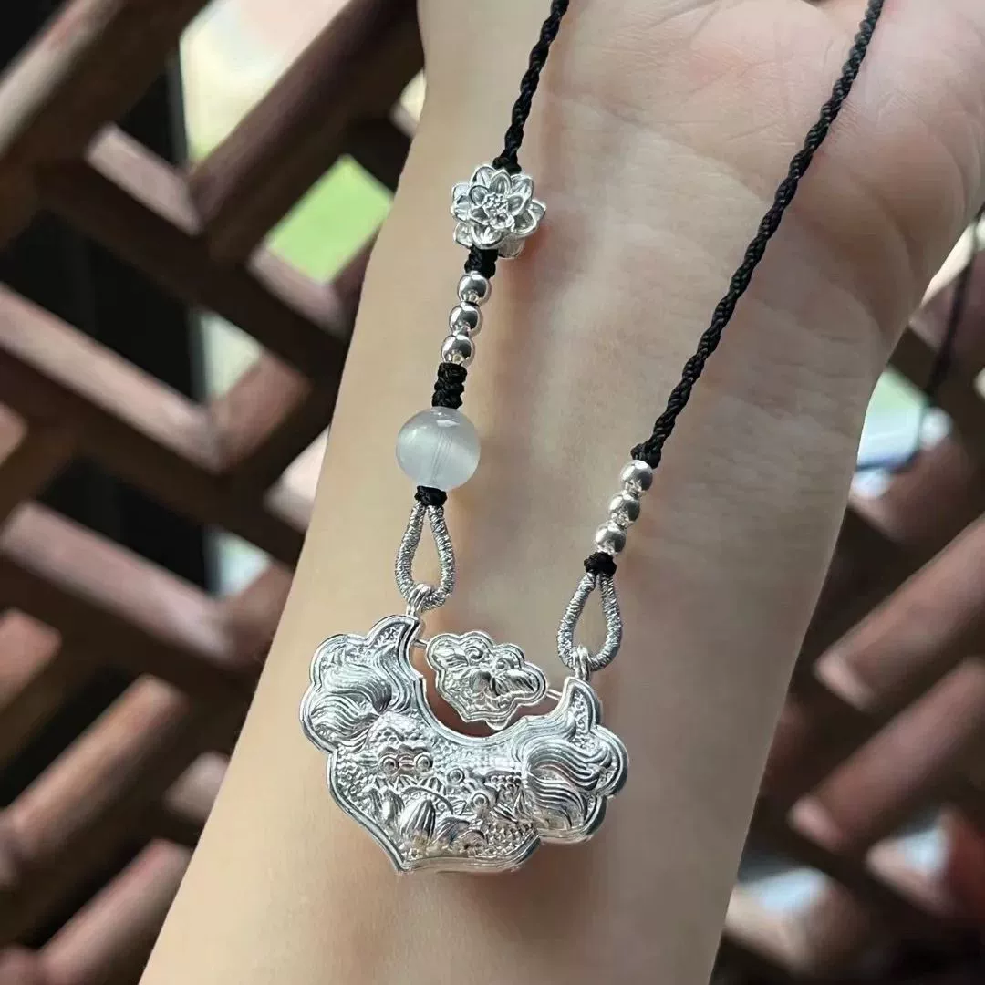Серебряный браслет с подвеской, защитный амулет, плетёное ожерелье, серебряный замок, серебро 925 пробы, замок долголетия
