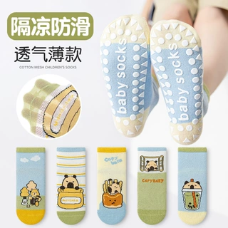 点胶防滑儿童袜子夏季网眼薄款卡通男童中筒袜可爱女童宝宝地板袜
