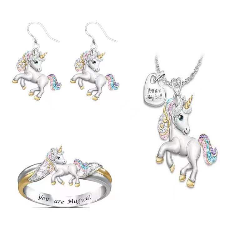 Zibi Amazon nuevo unicornio pony anillo pulsera collar pendientes colorido pony traje al por mayor