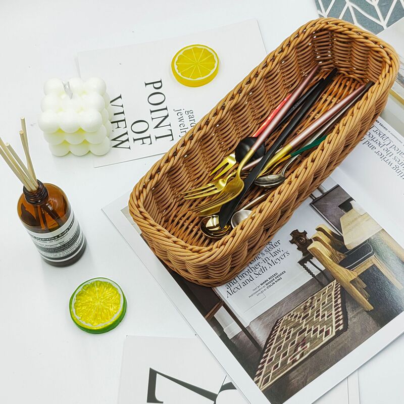 Hotel restaurant household rattan-like tableware woven draining basket remote control creative storage desktop sundries storage basket