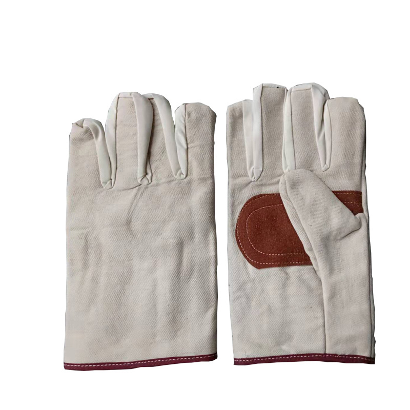 掌心加皮手套斜纹复合布铁路手套双层帆布电焊手套防滑耐磨手套