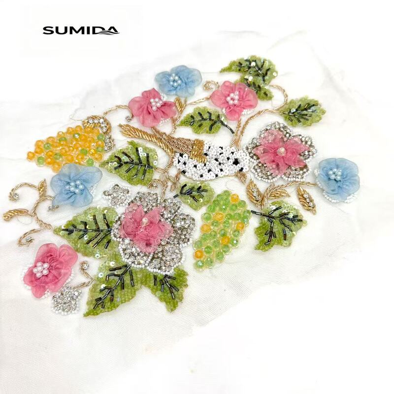 2026 New Style Handmade Indian Silk Embroidery Applique, High-End Dress Embroidery Embellishments, Evening Dress Accessories for Mothers