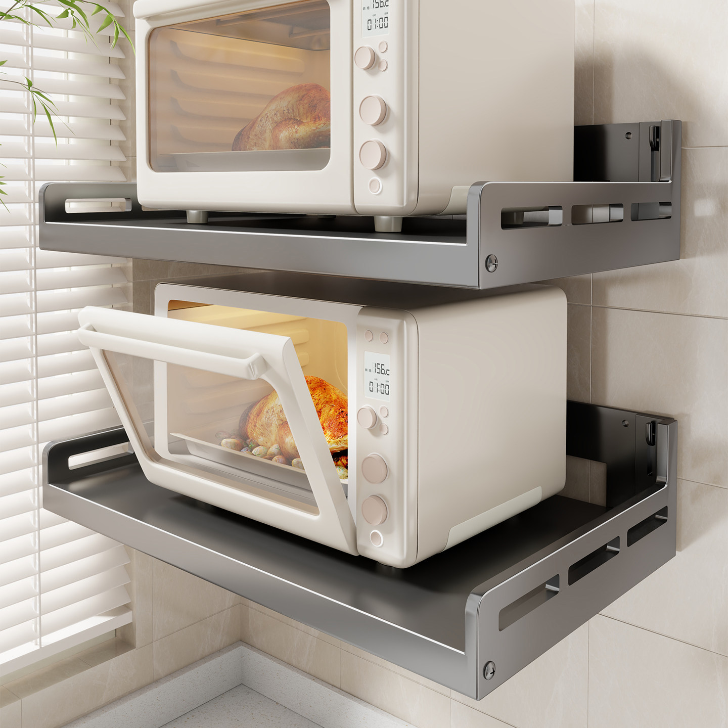Estante de Pared para Microondas Multifuncional Sin Perforación para Cocina image 1