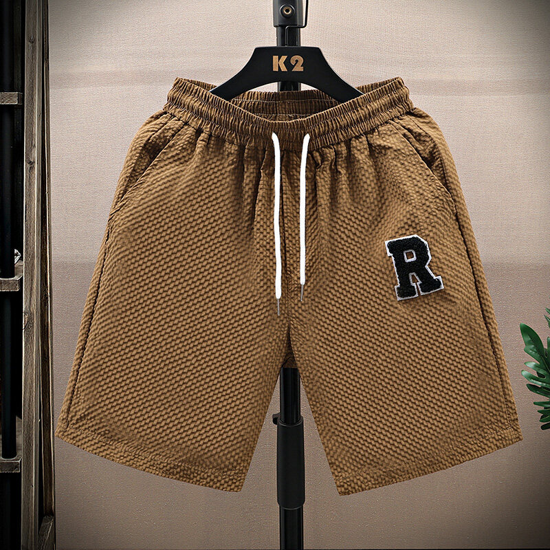 Men's Summer Sports Shorts Loose Stretch Elastic Waistband Five Point Casual Beach Pants Mid Waist Drawstring_viptrois.com