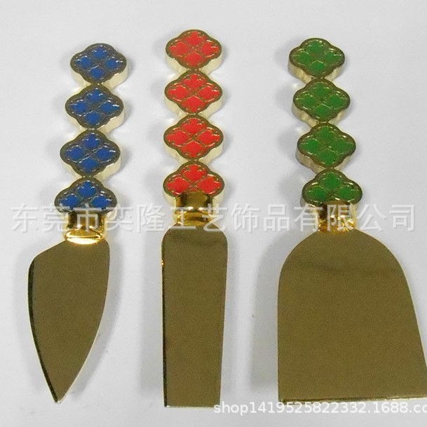 四叶草珐琅手柄芝士刀铲套装 厂家定制合金手柄不锈钢西餐刀叉铲