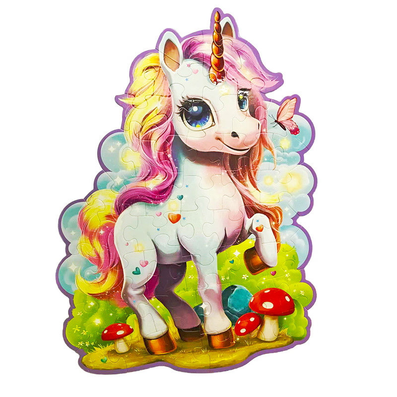 Transfronterizo pony 45 piezas de rompecabezas super grandes con láser unicornio puzzle infantil rompecabezas inteligencia mujer regalos al por mayor