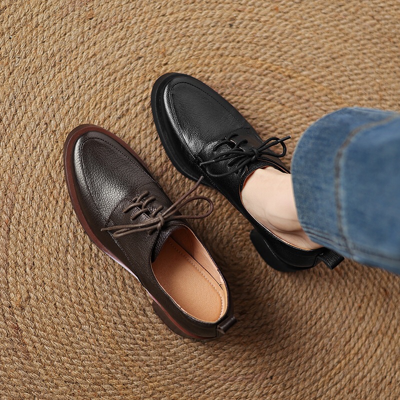 British Lace-up Sheepskin Chunky Heel Single-layer Shoes Women's Spring and Autumn New Pointed Thick-soled Mid-heel Loafers plus size Women's Shoes for Foreign Trade British Lace-up Sheepskin Chunky Heel Single-layer Shoes Women's Spring and Autumn New Pointed Thick-soled Mid-heel Loafers plus size Women's Shoes for Foreign Trade