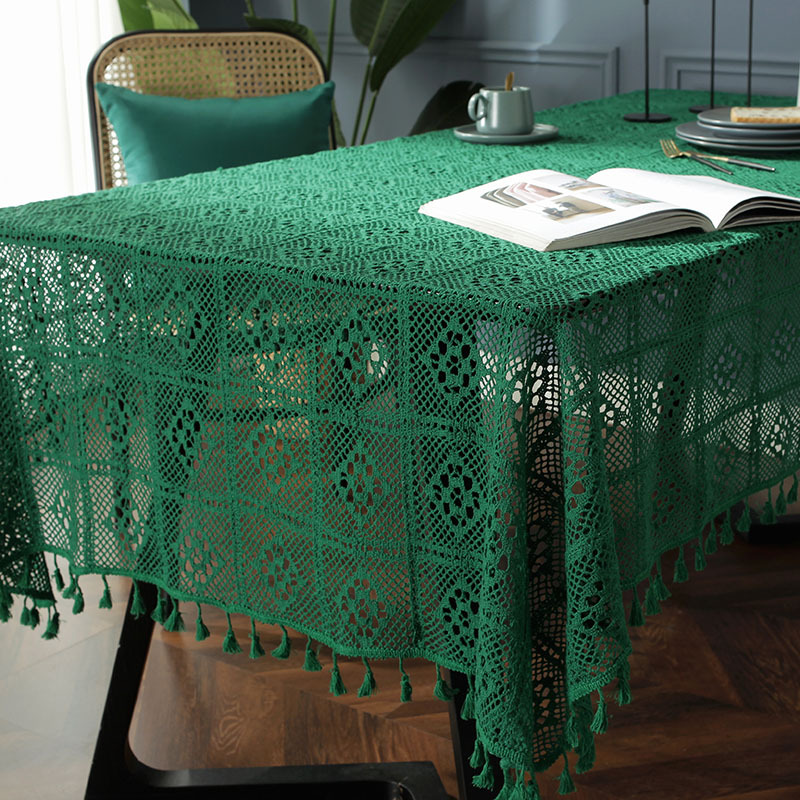 Cloth Dad Spot Hollow Handmade Crochet Tassel Crochet Western-style Dining Table Extra-long Extra Wide Conference Tablecloth Finished Tablecloth display picture 2