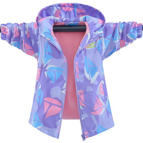 Children's combat jacket, one-piece fleece thin fleece autumn girls' coat spring and autumn clothing  new medium and large children's down windbreaker 