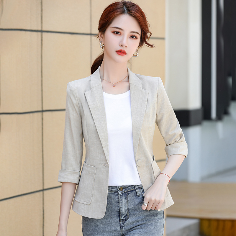 2025 New Small Suit Jacket Women's Summer Thin Summer Short Small Men's Seven-Sleeve Linen Suit Summer