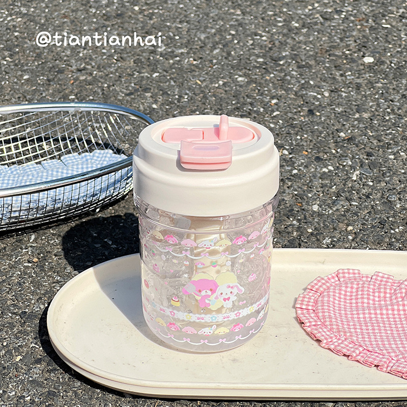 インかわいい高見えウォーターカップストロー女の子プラスチックカップシンプルな学生新しい高温耐性ティーセパレーター付き|undefined