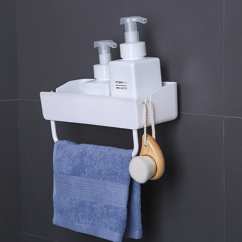 Estante de almacenamiento rectangular con gancho sin perforaciones baño cocina rack de almacenamiento baño sin costuras rack de almacenamiento rack de lavado