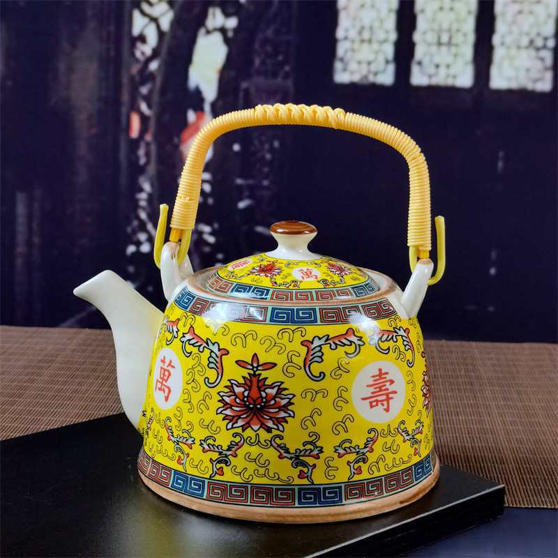 批发复古陶瓷泡茶壶酒店茶楼大容量提梁壶餐厅家用大号单壶老式凉