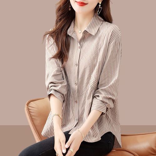 Ladies' Shirt 2025 Spring & Autumn Design-Savvy Niche Top Fashionable and Trendy Belly-Hiding Slimming Striped Blouse